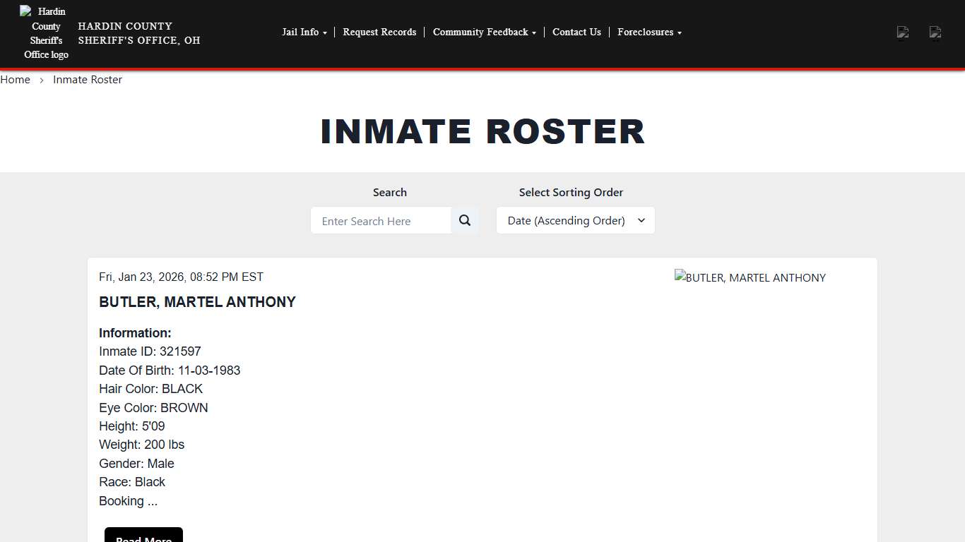 Inmate Roster Hardin County Sheriff's Office (OH)